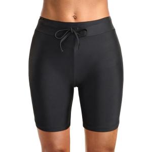 imageHolipick 7quot Swim Shorts Women High Waisted Bathing Suit Shorts Swimsuit Boy Short Long Swimwear BottomBlack Strap