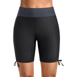 imageHolipick 7quot Swim Shorts Women High Waisted Bathing Suit Shorts Swimsuit Boy Short Long Swimwear BottomBlack and Grey