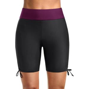 imageHolipick 7quot Swim Shorts Women High Waisted Bathing Suit Shorts Swimsuit Boy Short Long Swimwear BottomBlack and Purple