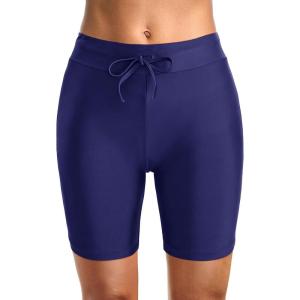 imageHolipick 7quot Swim Shorts Women High Waisted Bathing Suit Shorts Swimsuit Boy Short Long Swimwear BottomNavy Blue Strap