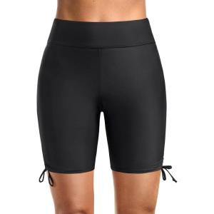 imageHolipick 7quot Swim Shorts Women High Waisted Bathing Suit Shorts Swimsuit Boy Short Long Swimwear BottomSolid Black