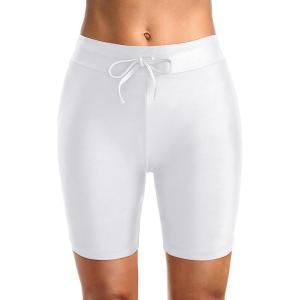 imageHolipick 7quot Swim Shorts Women High Waisted Bathing Suit Shorts Swimsuit Boy Short Long Swimwear BottomWhite Strap