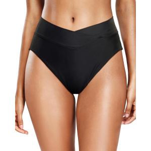 imageHolipick High Waisted Bikini Bottoms  V Cut Bathing Suit Bottom Moderate Coverage Swim BottomBlack