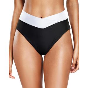 imageHolipick High Waisted Bikini Bottoms  V Cut Bathing Suit Bottom Moderate Coverage Swim BottomBlack and White