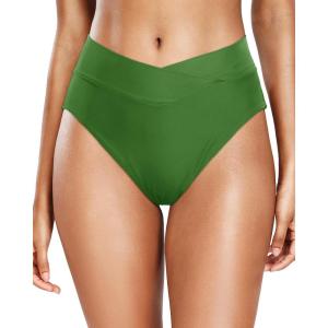imageHolipick High Waisted Bikini Bottoms  V Cut Bathing Suit Bottom Moderate Coverage Swim BottomGreen