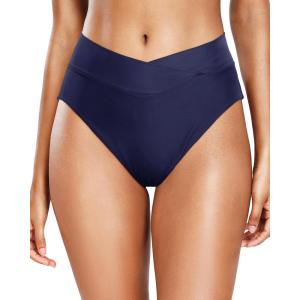 imageHolipick High Waisted Bikini Bottoms  V Cut Bathing Suit Bottom Moderate Coverage Swim BottomNavy Blue