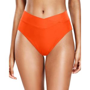 imageHolipick High Waisted Bikini Bottoms  V Cut Bathing Suit Bottom Moderate Coverage Swim BottomOrange