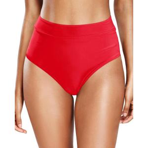 imageHolipick Women Bathing Suit Bottoms  High Waisted Bikini Bottoms Full Coverage Tummy Control Swim BottomRed