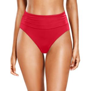 imageHolipick Women High Waisted Bikini Bottoms Tummy Control Swimsuit Bottoms Ruched Bathing Suit Swim Bottom High CutRed