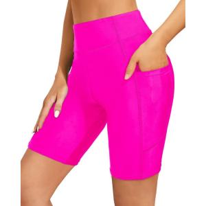 imageHolipick Women High Waisted Swim Shorts Tummy Control Biker Shorts with Pockets Swim BottomsHot Pink