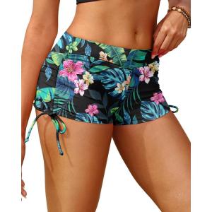 imageHolipick Women Swim Shorts Tummy Control Swim Bottoms Boyleg Swimsuits Shorts Bathing Suit Bikini BottomsTropic Leaves
