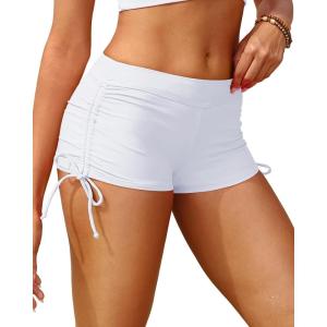 imageHolipick Women Swim Shorts Tummy Control Swim Bottoms Boyleg Swimsuits Shorts Bathing Suit Bikini BottomsWhite