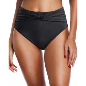 imageHolipick Womens Full Coverage Bikini Bottoms High Waisted Bathing Suit Bottom Twist Front Swimsuit BottomBlack