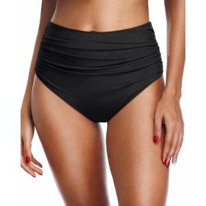 imageHolipick Womens Full Coverage Bikini Bottoms High Waisted Bathing Suit Bottom Twist Front Swimsuit BottomBlack Ruched