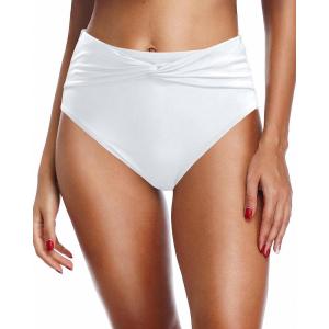 imageHolipick Womens Full Coverage Bikini Bottoms High Waisted Bathing Suit Bottom Twist Front Swimsuit BottomSolid White