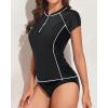 imageHolipick 2 Piece Short Sleeve Rash Guard Women Zip Up Swimsuits SPF Swim Shirts with Built in BraBlack