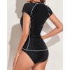 imageHolipick 2 Piece Short Sleeve Rash Guard Women Zip Up Swimsuits SPF Swim Shirts with Built in BraBlack