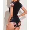 imageHolipick 2 Piece Short Sleeve Rash Guard Women Zip Up Swimsuits SPF Swim Shirts with Built in BraBlack Floral