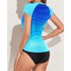 imageHolipick 2 Piece Short Sleeve Rash Guard Women Zip Up Swimsuits SPF Swim Shirts with Built in BraBlue Gradient