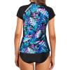 imageHolipick 2 Piece Short Sleeve Rash Guard Women Zip Up Swimsuits SPF Swim Shirts with Built in BraColorful Leaves