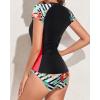 imageHolipick 2 Piece Short Sleeve Rash Guard Women Zip Up Swimsuits SPF Swim Shirts with Built in BraFlower Print