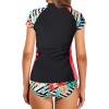 imageHolipick 2 Piece Short Sleeve Rash Guard Women Zip Up Swimsuits SPF Swim Shirts with Built in BraFlower Print