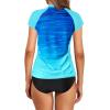 imageHolipick 2 Piece Short Sleeve Rash Guard Women Zip Up Swimsuits SPF Swim Shirts with Built in BraLight Blue Gradient