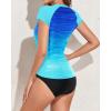 imageHolipick 2 Piece Short Sleeve Rash Guard Women Zip Up Swimsuits SPF Swim Shirts with Built in BraLight Blue Gradient
