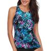 imageHolipick High Neck Tankini Top Bathing Suit Tops for Women Tummy Control Tank Tops SwimsuitsBlack Colorful Leaves