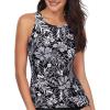 imageHolipick High Neck Tankini Top Bathing Suit Tops for Women Tummy Control Tank Tops SwimsuitsBlack With White Flower