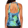 imageHolipick High Neck Tankini Top Bathing Suit Tops for Women Tummy Control Tank Tops SwimsuitsBlue With Leaves