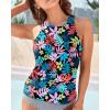 imageHolipick High Neck Tankini Top Bathing Suit Tops for Women Tummy Control Tank Tops SwimsuitsColorful Leaves