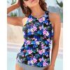 imageHolipick High Neck Tankini Top Bathing Suit Tops for Women Tummy Control Tank Tops SwimsuitsPurple Blue Flower