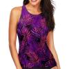 imageHolipick High Neck Tankini Top Bathing Suit Tops for Women Tummy Control Tank Tops SwimsuitsPurple Leaf