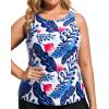 imageHolipick High Neck Tankini Top Bathing Suit Tops for Women Tummy Control Tank Tops SwimsuitsWhite Blue Floral