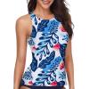 imageHolipick High Neck Tankini Top Bathing Suit Tops for Women Tummy Control Tank Tops SwimsuitsWhite Blue Floral