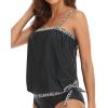 imageHolipick Strapless Tankini Tops for Women Swimwear Top ONLY Bandeau Bathing Suit Blouson Swimsuit No BottomBlack Geometric