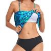 imageHolipick Strapless Tankini Tops for Women Swimwear Top ONLY Bandeau Bathing Suit Blouson Swimsuit No BottomBlue Leaves