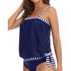 imageHolipick Strapless Tankini Tops for Women Swimwear Top ONLY Bandeau Bathing Suit Blouson Swimsuit No BottomBlue and Stripe