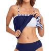 imageHolipick Strapless Tankini Tops for Women Swimwear Top ONLY Bandeau Bathing Suit Blouson Swimsuit No BottomBlue and Stripe