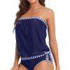 imageHolipick Strapless Tankini Tops for Women Swimwear Top ONLY Bandeau Bathing Suit Blouson Swimsuit No BottomBlue and Stripe