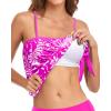imageHolipick Strapless Tankini Tops for Women Swimwear Top ONLY Bandeau Bathing Suit Blouson Swimsuit No BottomPink Leaves