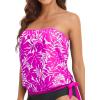 imageHolipick Strapless Tankini Tops for Women Swimwear Top ONLY Bandeau Bathing Suit Blouson Swimsuit No BottomPink Leaves