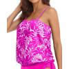 imageHolipick Strapless Tankini Tops for Women Swimwear Top ONLY Bandeau Bathing Suit Blouson Swimsuit No BottomPink Leaves