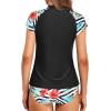 imageHolipick Two Piece Short Sleeved Rash Guard Cap Sleeve Bathing Suit Zipper Swimsuit Bulid in Bra Swim Shirt WomenBlack Palm Leaves