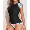 imageHolipick Two Piece Short Sleeved Rash Guard Cap Sleeve Bathing Suit Zipper Swimsuit Bulid in Bra Swim Shirt WomenBlack Palm Leaves