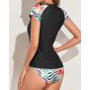 imageHolipick Two Piece Short Sleeved Rash Guard Cap Sleeve Bathing Suit Zipper Swimsuit Bulid in Bra Swim Shirt WomenBlack Palm Leaves