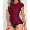 imageHolipick Two Piece Short Sleeved Rash Guard Cap Sleeve Bathing Suit Zipper Swimsuit Bulid in Bra Swim Shirt WomenBlack and Wine