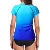 imageHolipick Two Piece Short Sleeved Rash Guard Cap Sleeve Bathing Suit Zipper Swimsuit Bulid in Bra Swim Shirt WomenBlue Gradient