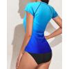 imageHolipick Two Piece Short Sleeved Rash Guard Cap Sleeve Bathing Suit Zipper Swimsuit Bulid in Bra Swim Shirt WomenBlue Gradient